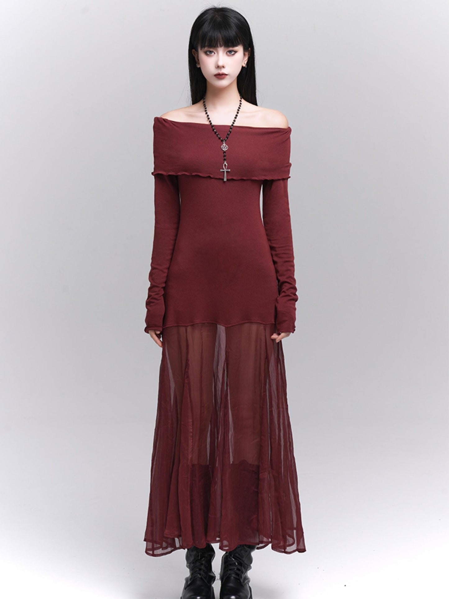 Ghost Girl, rotes One-Shoulder-Kleid, Frühherbst, koreanische Atmosphäre, Geburtstag, High-End-Rock Temperament