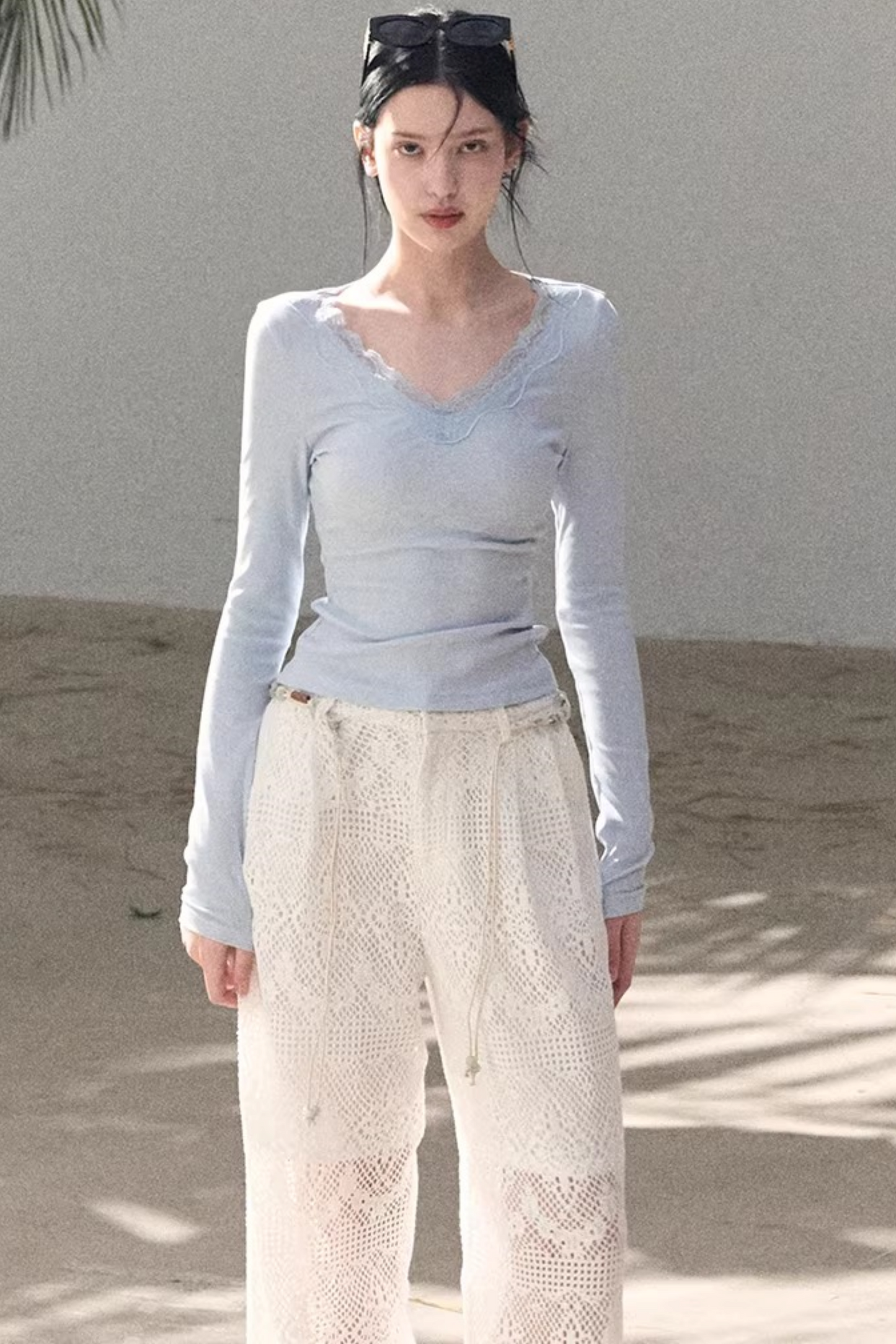 Lace V-Neck Slim-Fit Top