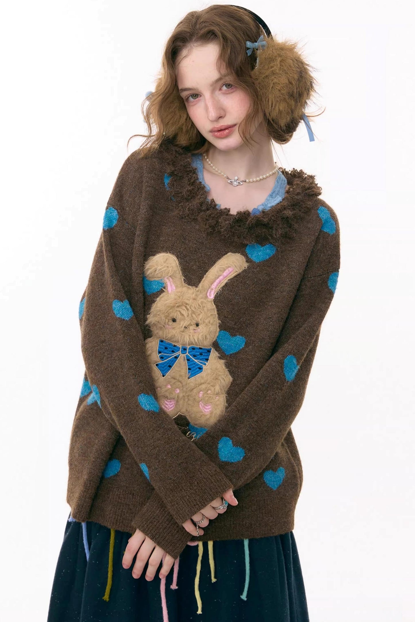 Plush Collar Rabbit Sweater