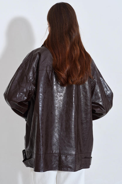 Cool Three-dimensional Oil Wax Leather Jacket