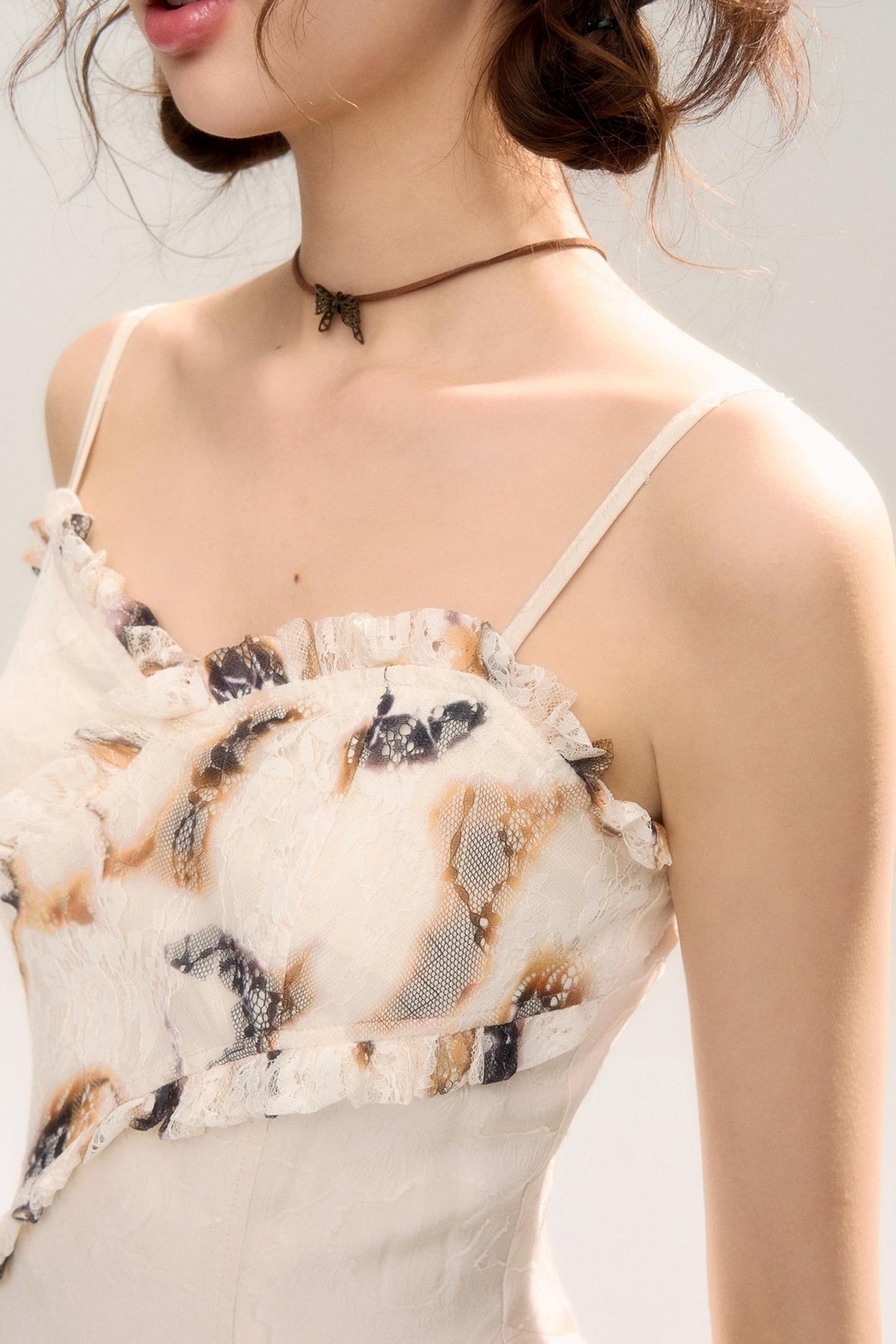 Beige Apricot Irregular Lace Dress