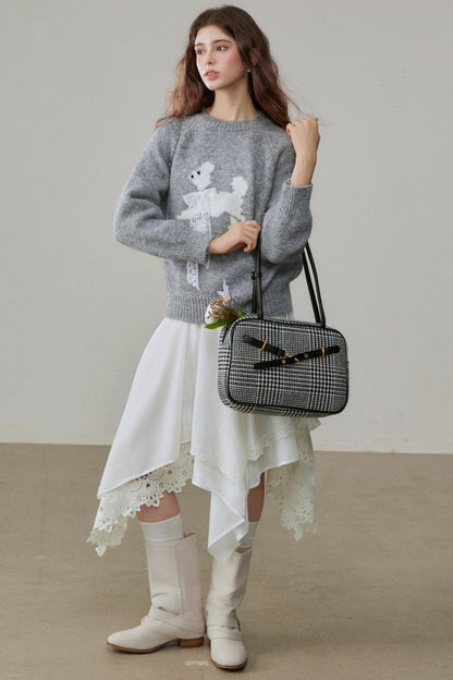 Crew Neck Puppy Design Knitwear