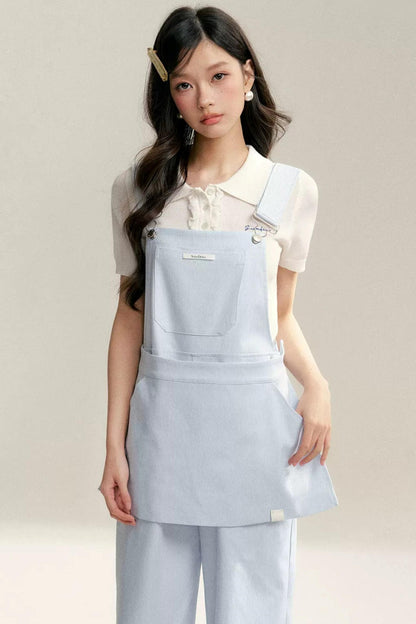 네이비 러플 니트 탑 세트업