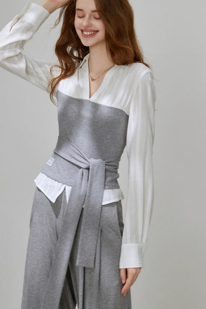 Summer Autumn Knitted Fake Two-Piece Set-Up