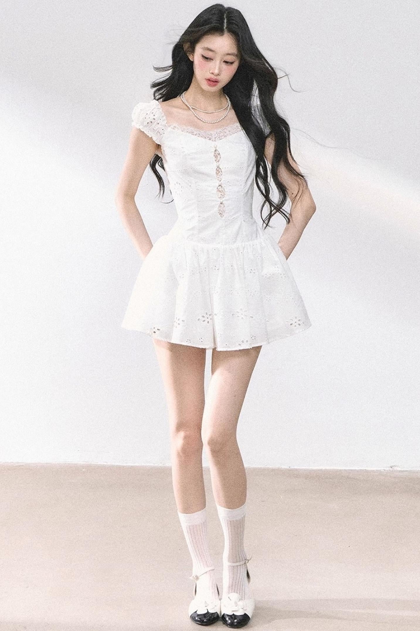 White Slimming French Lace Dress