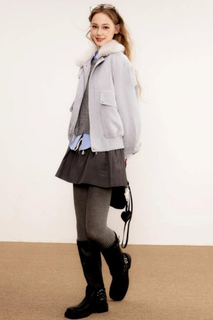 Chenille Detachable Fur Collar Jacket