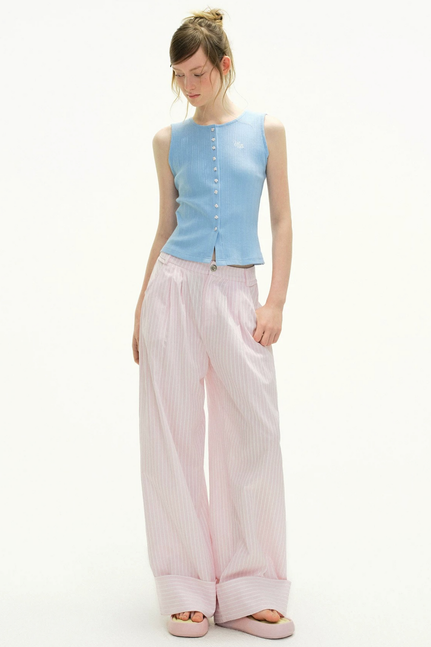 Pink Plaid Wide-Leg Pants