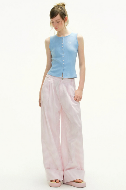 Pink Plaid Wide-Leg Pants