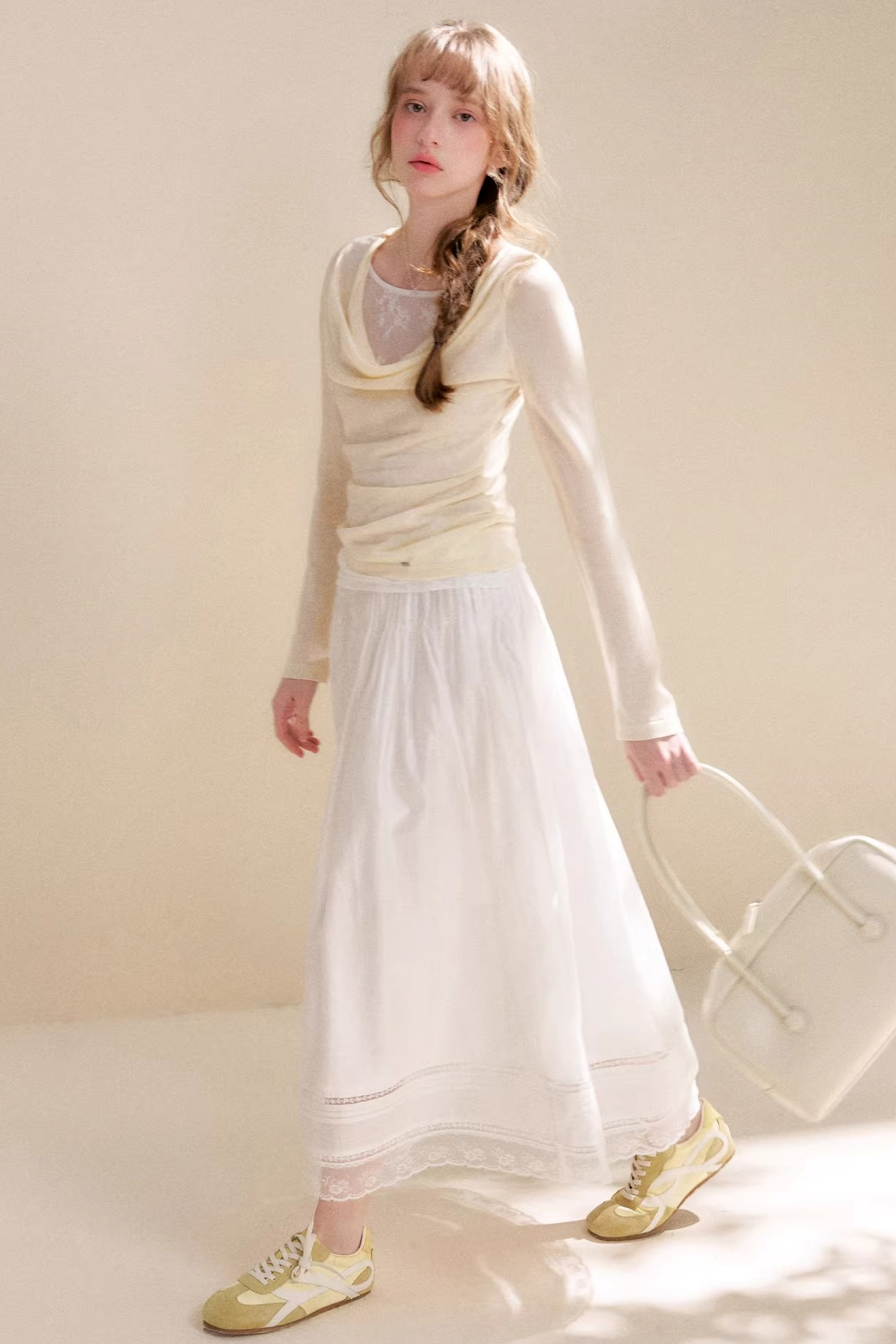 Lace Wool Cowl Neck Sweater