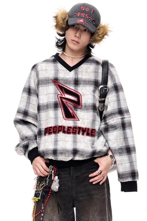 체크 플리스 탈부착 셔츠 