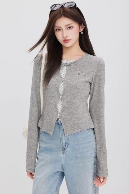 Hollow-Out Polka Dot Blouse Set-Up