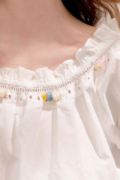 Beaded Boho Cotton Blouse