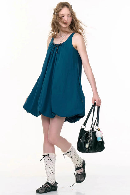 Summer Bow Dark Blue Sleeveless Dress