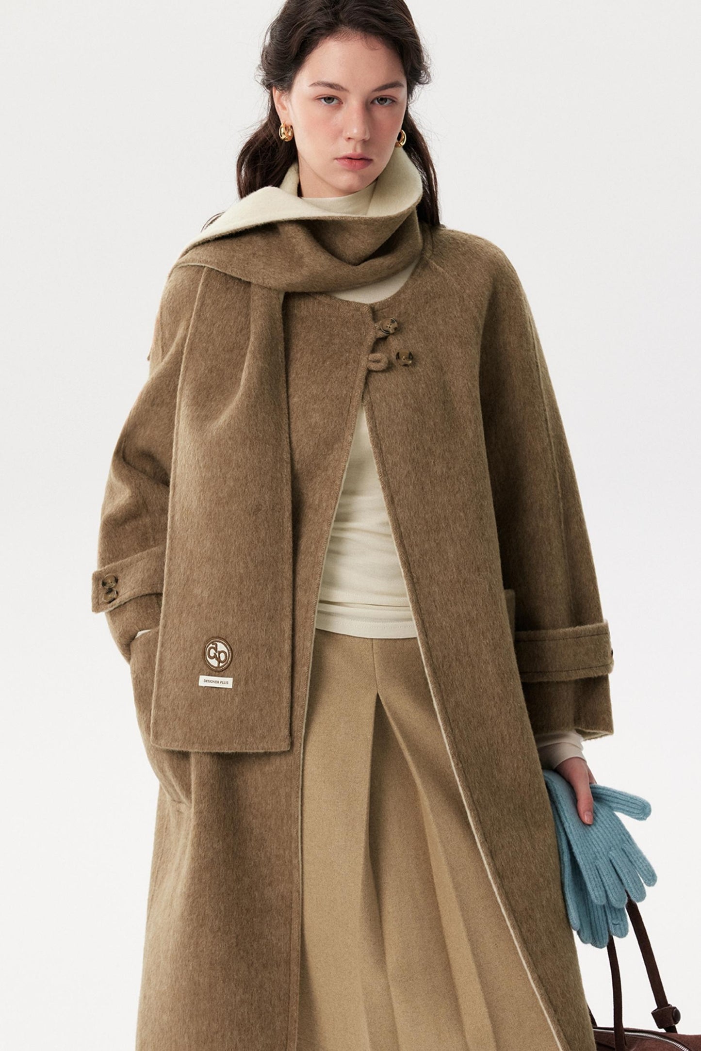 Brown Wool Scarf Collar Outwear
