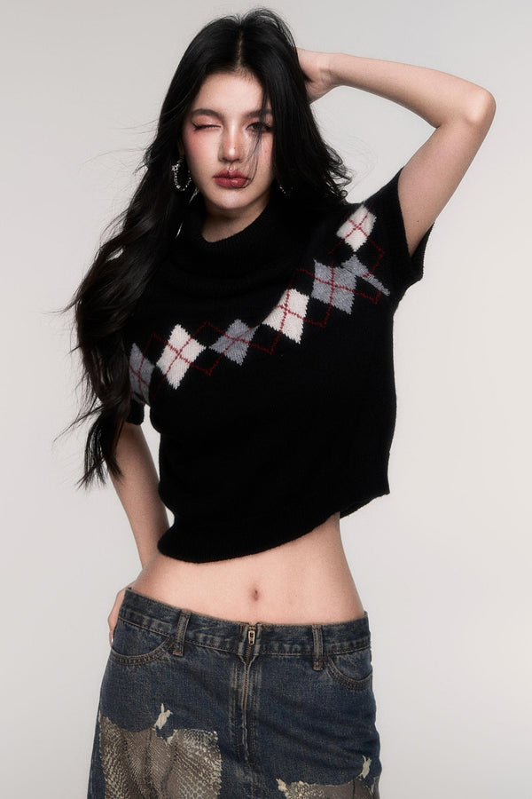 Trendy High Neck Short Sleeve Top