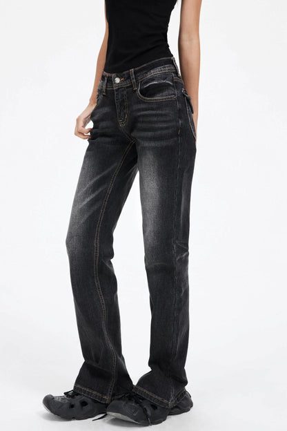 Slimming God Black Gray Denim Trousers