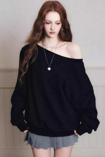 Romantic Cotton Slanted Shoulder Sweatshirt