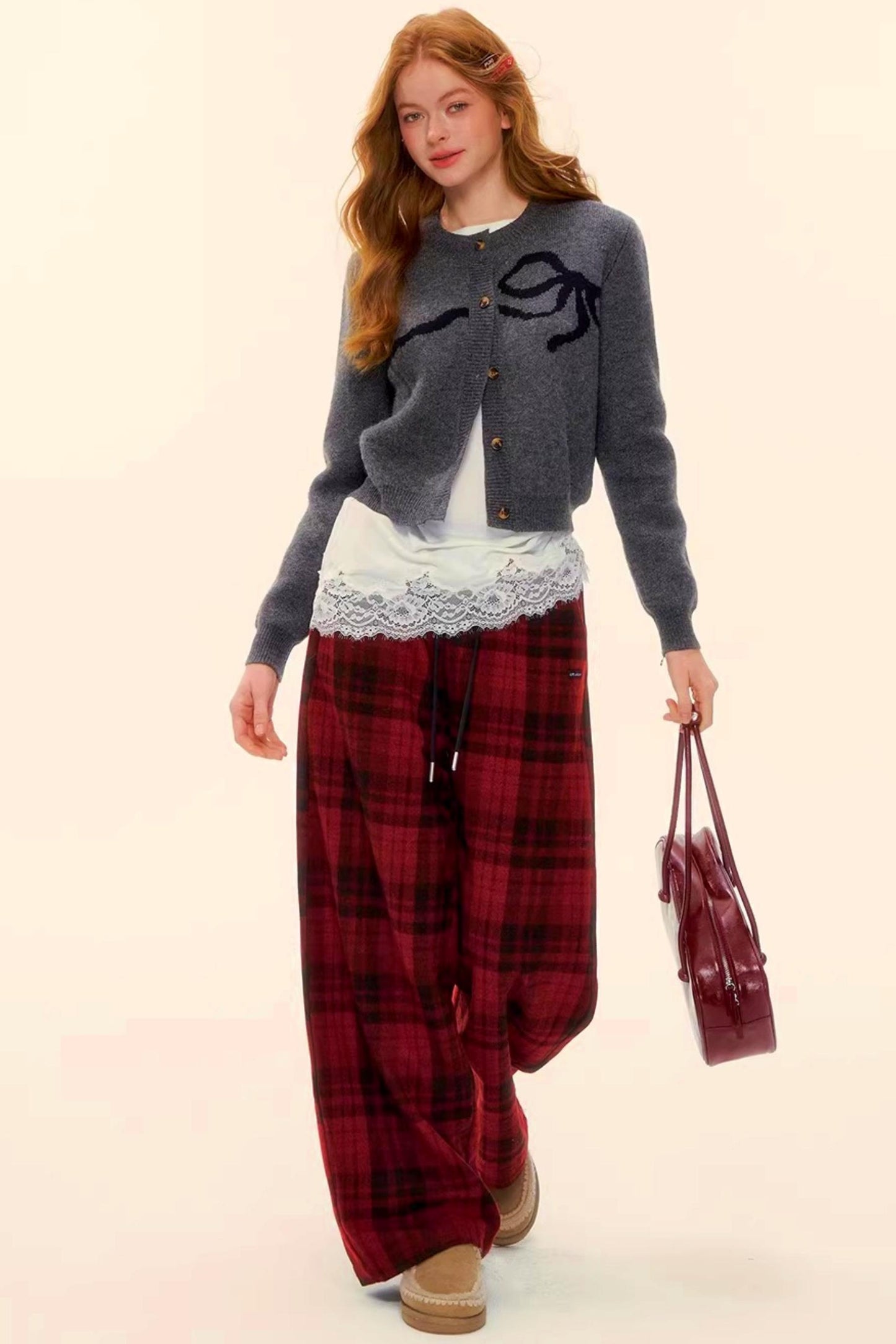 Woolen Plaid Retro Fleece-Lined Pants