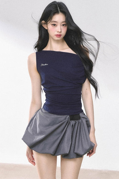 Shoulder-Baring Slim Crop T-Shirt