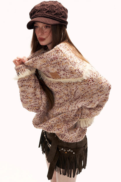 Mixed Yarn Slanted Shoulder Sweater