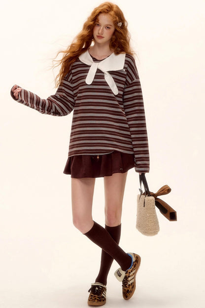 Miu-Style Striped Retro Top