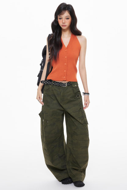 Tricolor Knitted Halterneck Vest