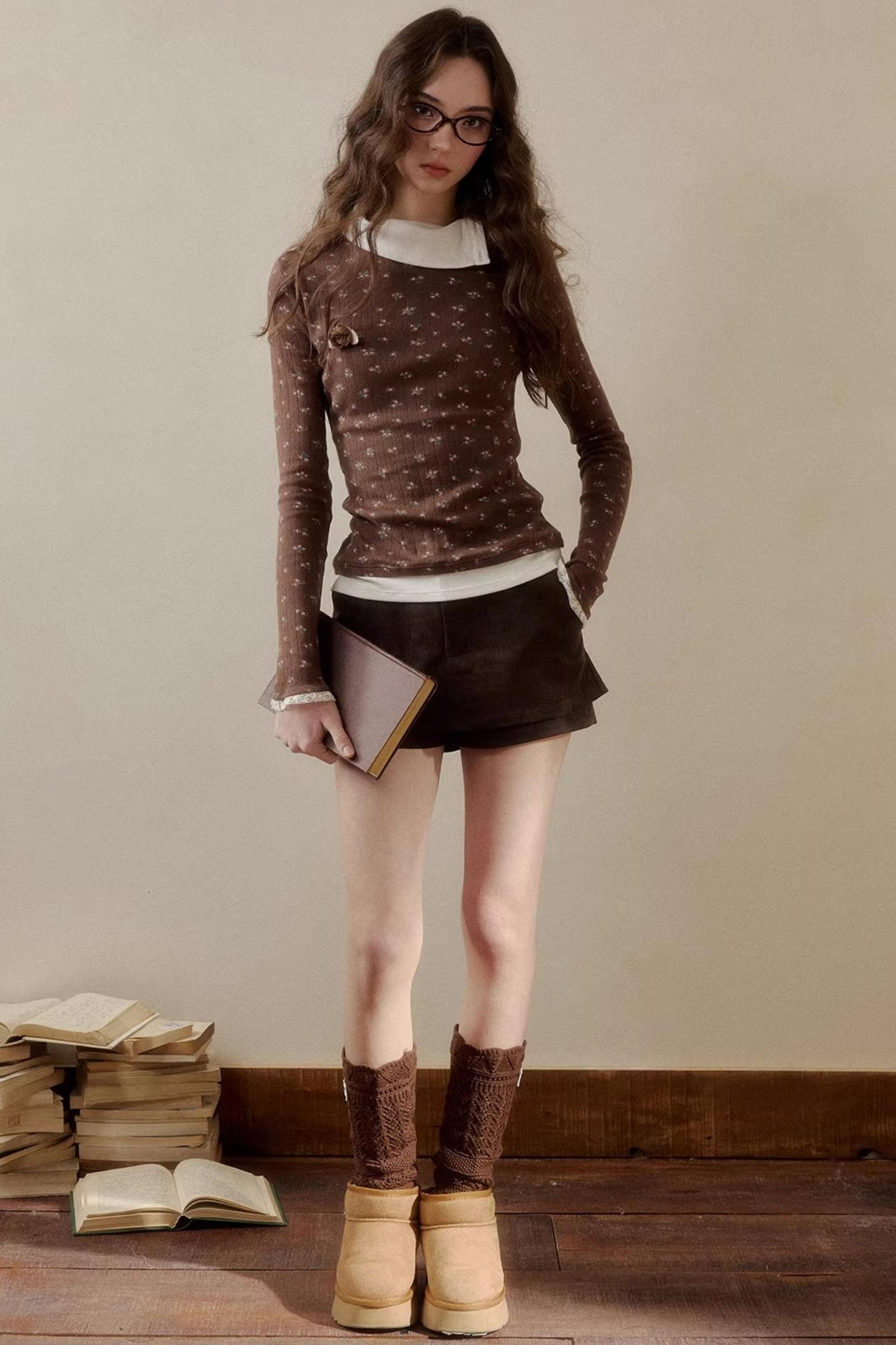 Floral Knit Long-Sleeve Top