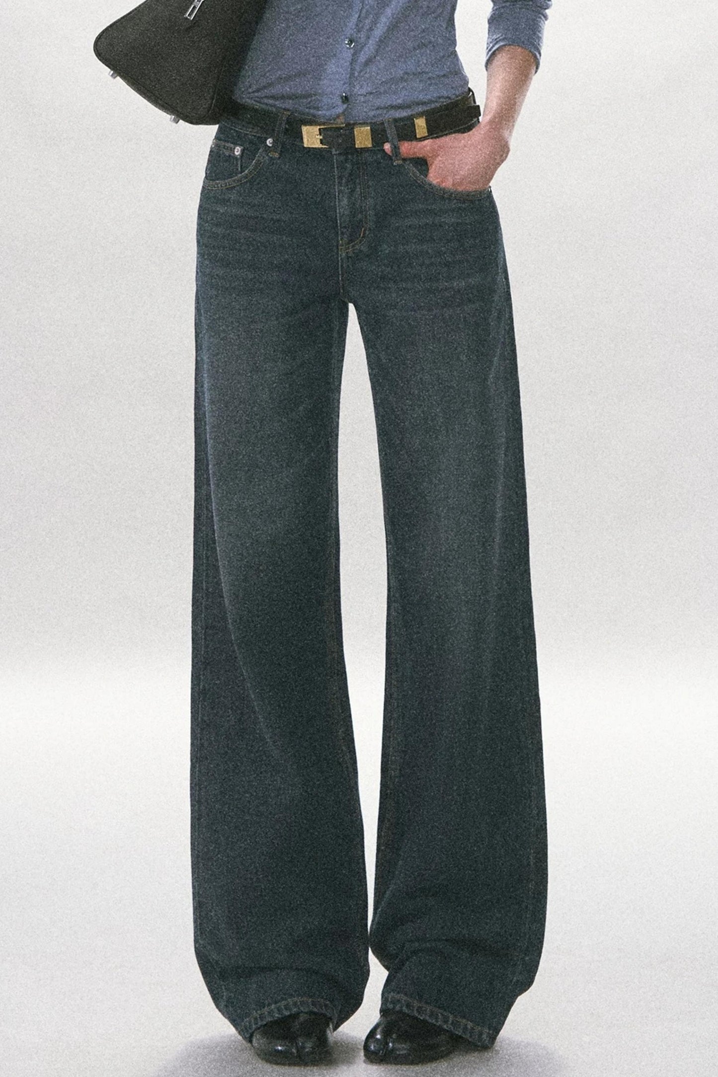 Pantalon en denim délavé vintage à jambe droite