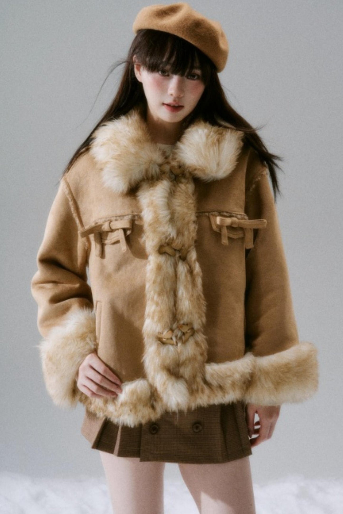 Eco-Friendly Fur Bow Coat