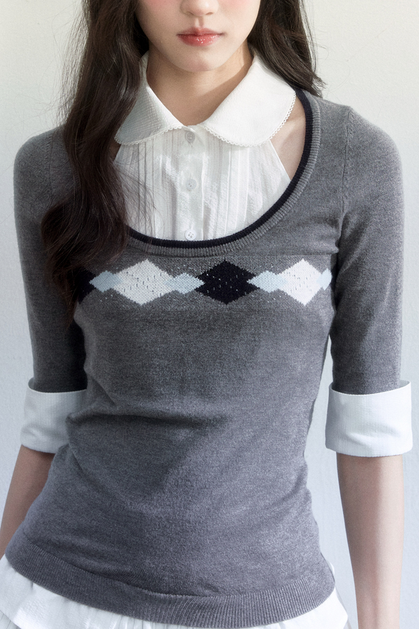 Retro Jacquard Knit Top Set-Up