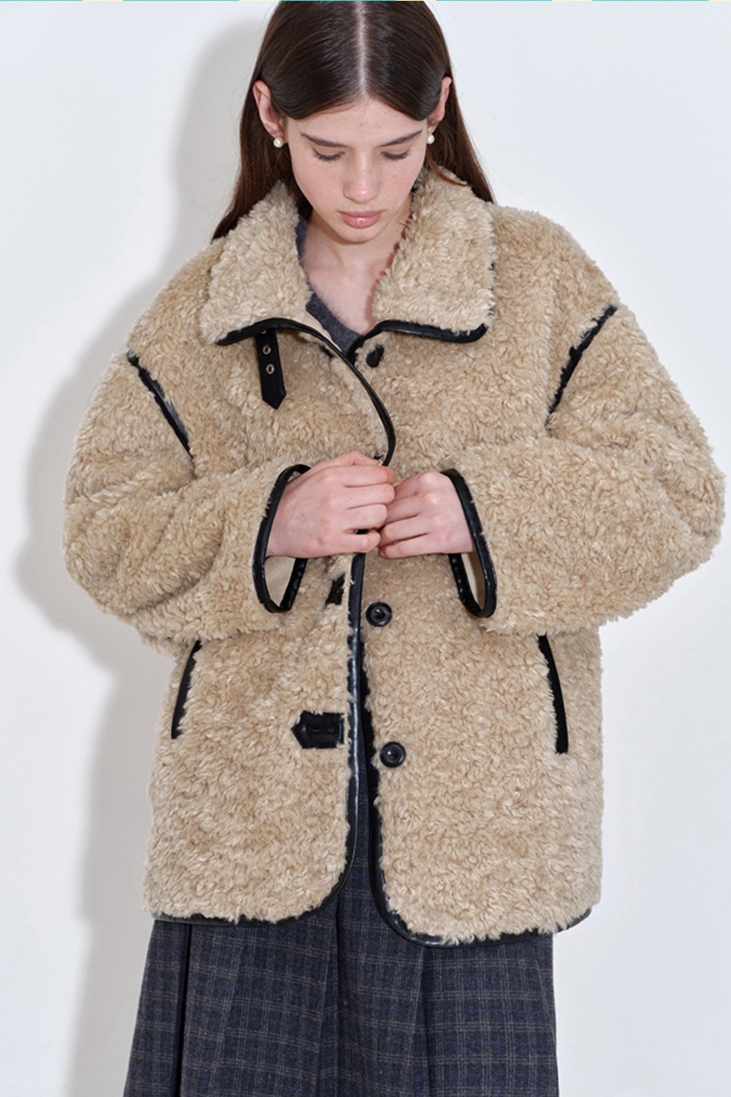 Furry Bear Color-Blocked Coat