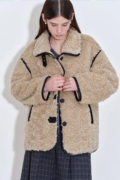 Furry Bear Color-Blocked Coat
