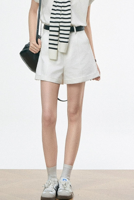 High-Waist White Casual Shorts
