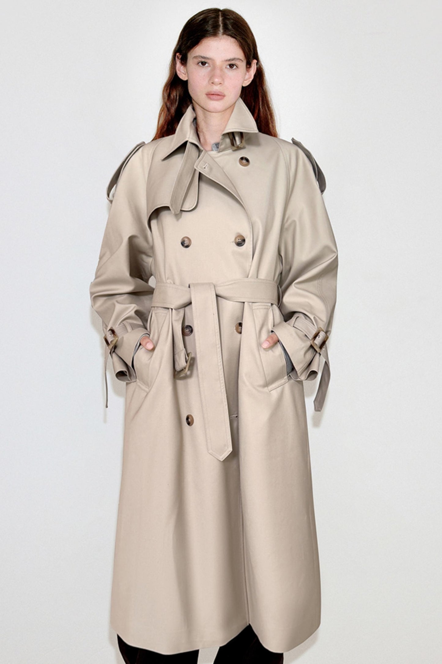 Pleated Silhouette Trench Coat