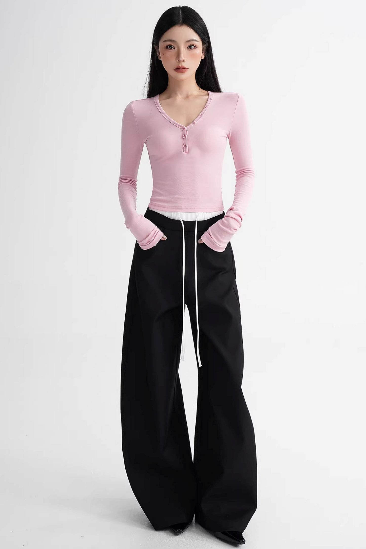 Elegant Color-Blocking Wide-Leg Pants