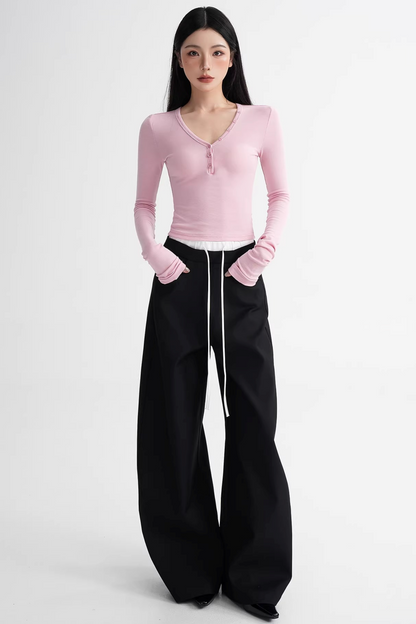 Elegant Color-Blocking Wide-Leg Pants