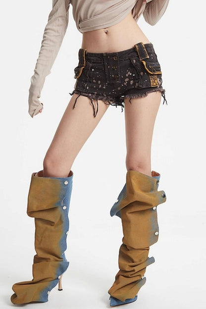 Patchwork Denim Shorts