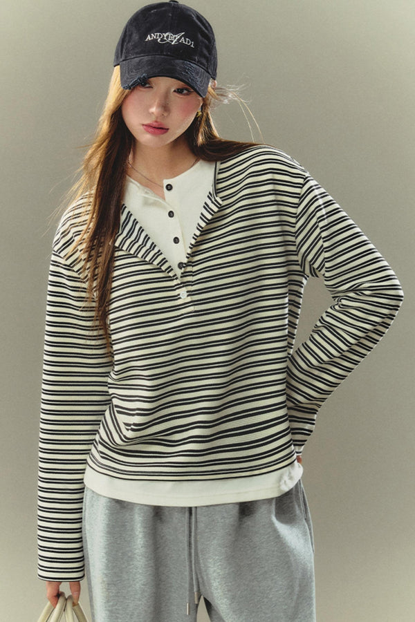 캐주얼 롱 슬리브 스티치 셔츠 