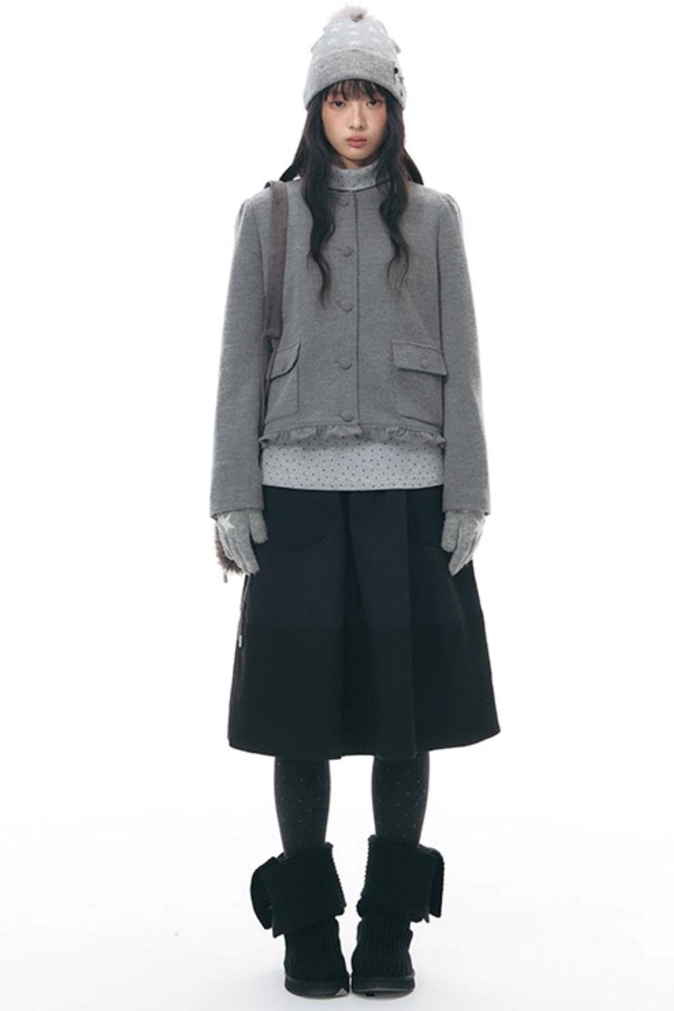 Knitted Scarf Collar Jacket Set-Up