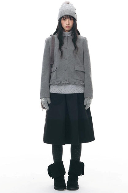 Knitted Scarf Collar Jacket Set-Up