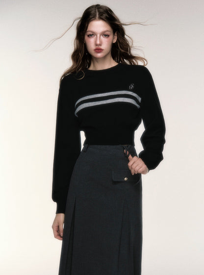 American vintage striped waist wool knit top
