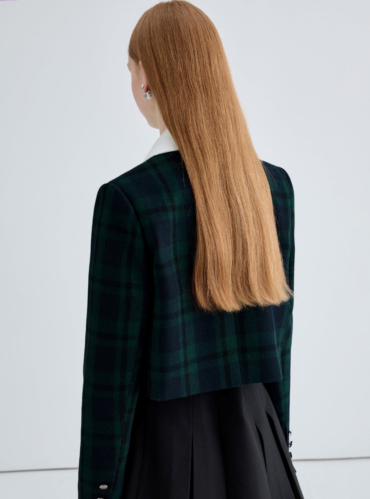 Plaid Panel Shoulder Short Jacket