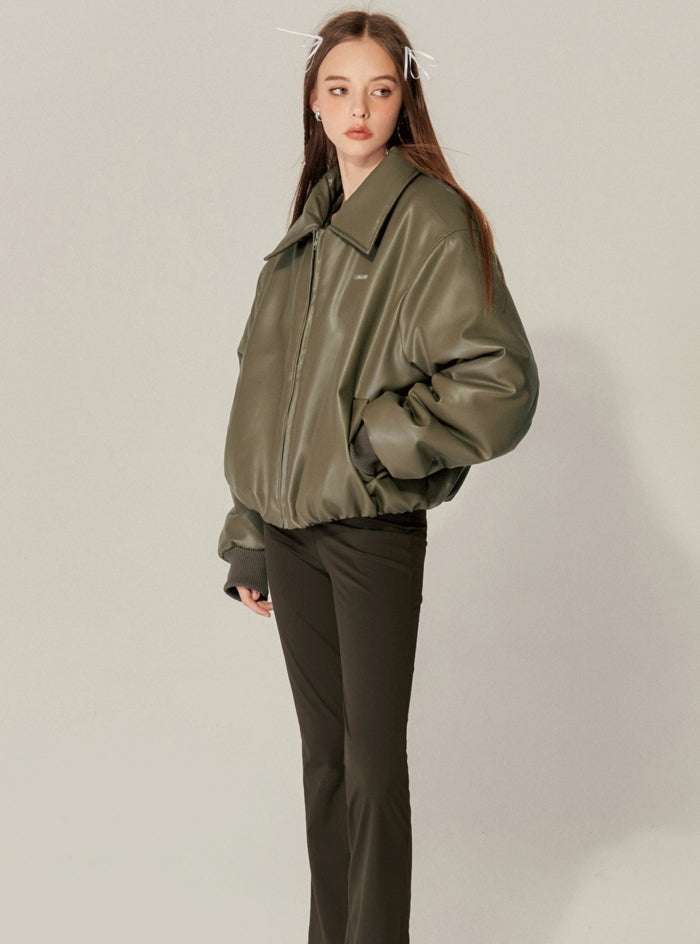 American Retro Lapel PU Lint Jacket