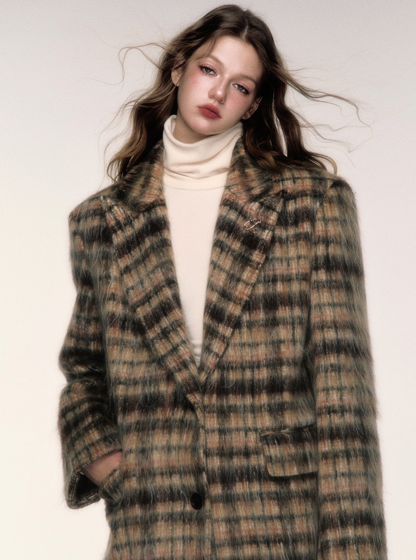 Vintage Long Check Wool Tweed Coat Jacket