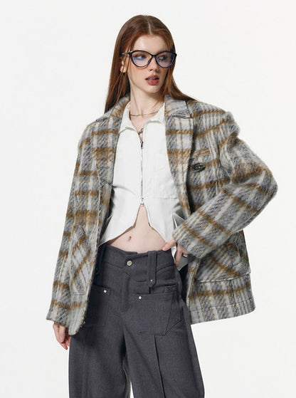 Midi Plaid Blazer Jacket