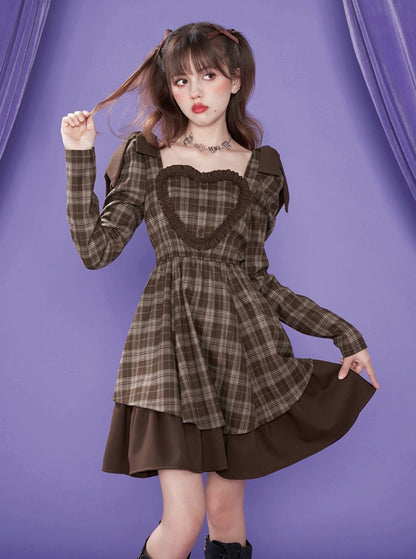 Brown Checkered Dress