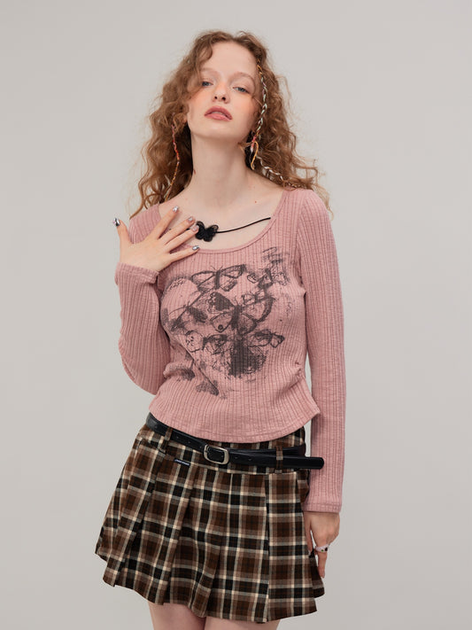 American vintage butterfly long sleeve T-shirt