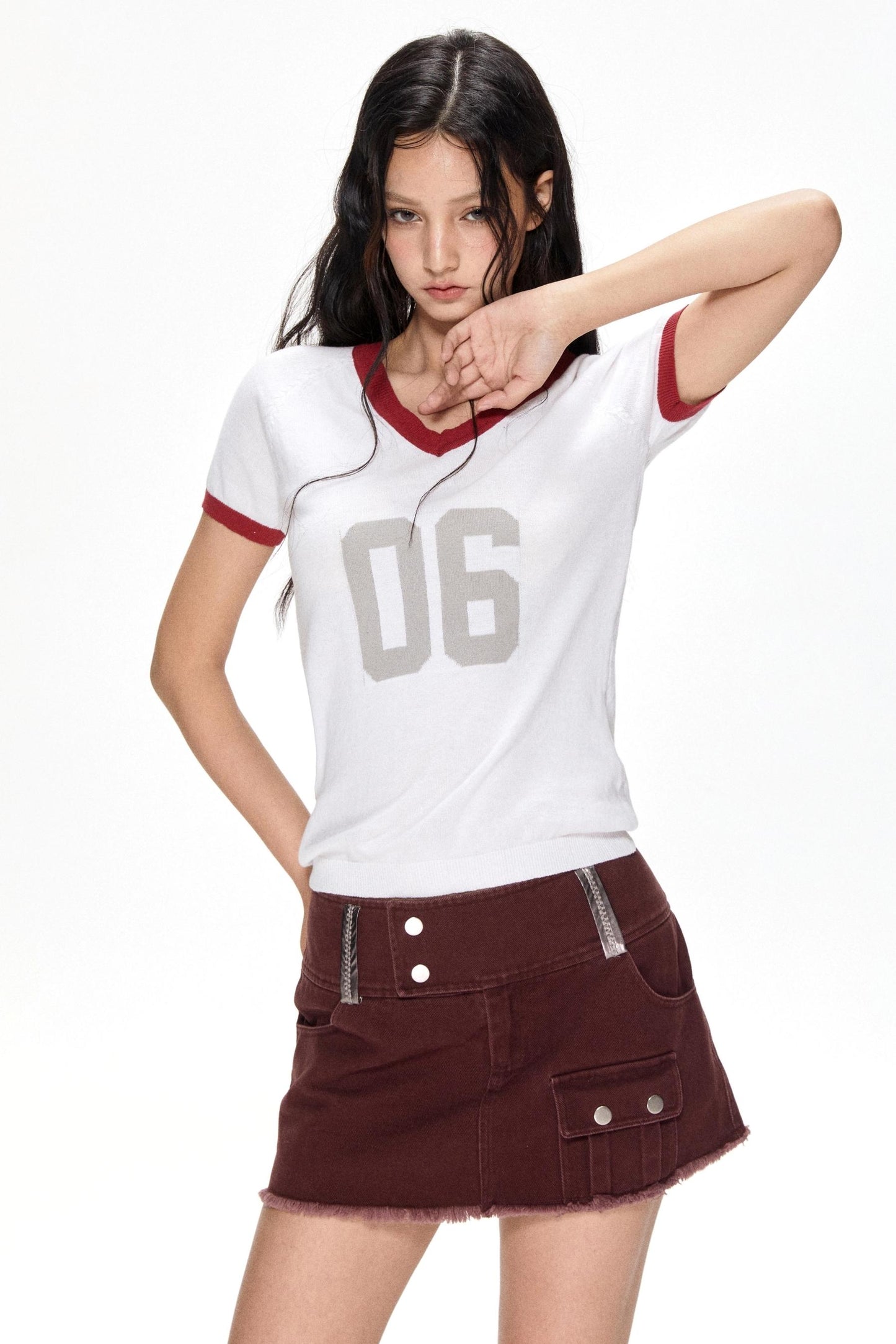 Color Block V-Neck Knit Tee