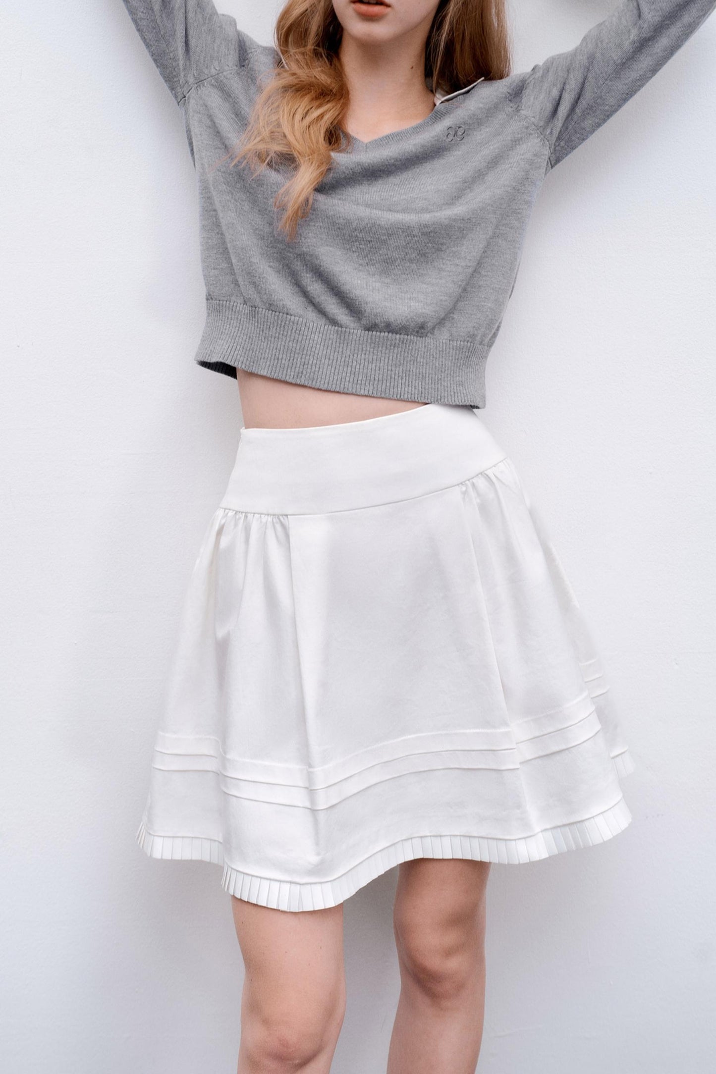 Glossy Pleated Puffy A-Line Skirt