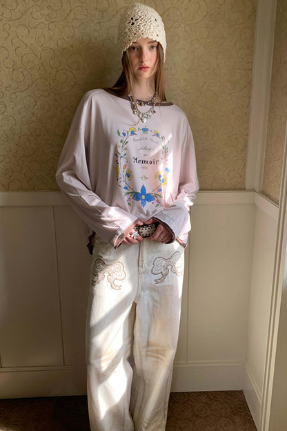 Comfortable Bow Appliqué Distressed Jeans